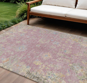 HomeRoots 9' Indoor Outdoor Washable Floral Area Rug in Soft Pink, Beige & Gray - Perfect for High-Traffic Spaces 658427