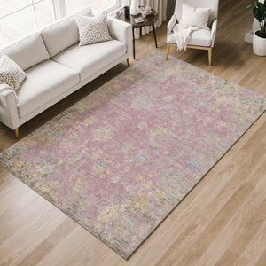 HomeRoots 9' Indoor Outdoor Washable Floral Area Rug in Soft Pink, Beige & Gray - Perfect for High-Traffic Spaces 658427