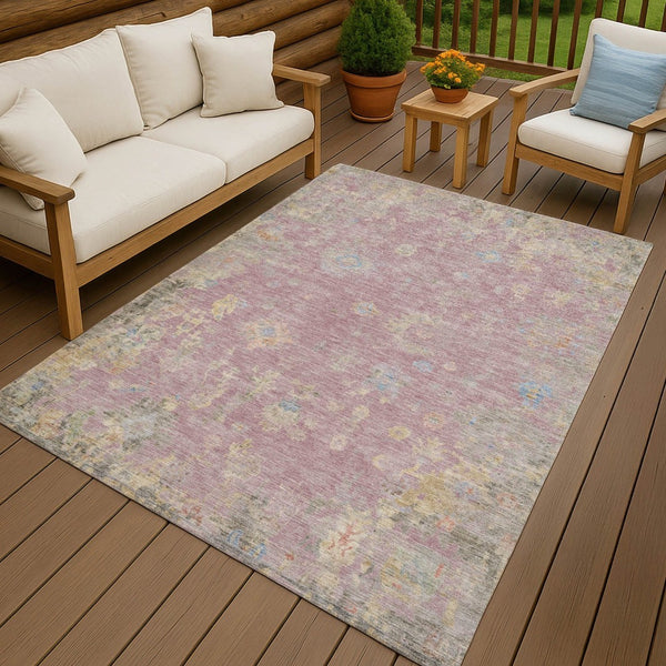 HomeRoots 9' Indoor Outdoor Washable Floral Area Rug in Soft Pink, Beige & Gray - Perfect for High-Traffic Spaces 658427