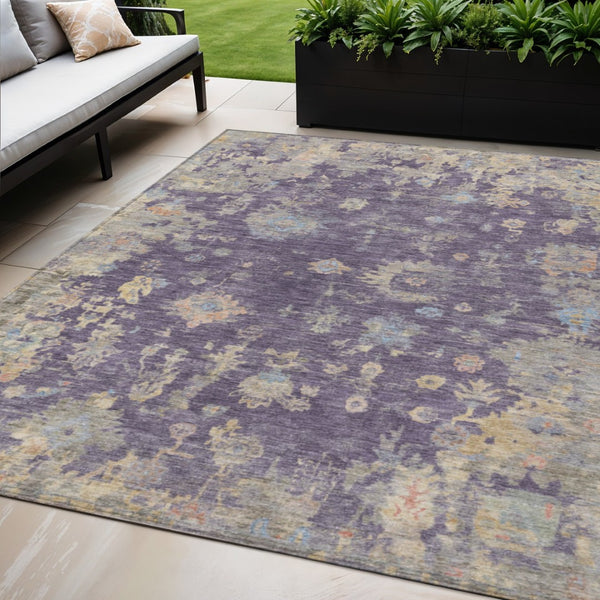 HomeRoots 5' Floral Washable Area Rug in Plum Beige & Gray - Durable Indoor/Outdoor Design for Any Space 658430