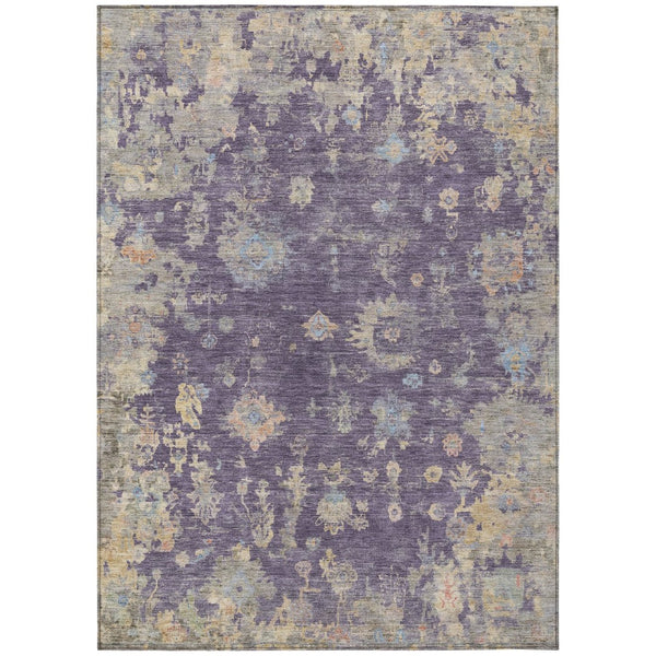 HomeRoots 5' Floral Washable Area Rug in Plum Beige & Gray - Durable Indoor/Outdoor Design for Any Space 658430