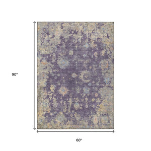 HomeRoots 5' Floral Washable Area Rug in Plum Beige & Gray - Durable Indoor/Outdoor Design for Any Space 658430