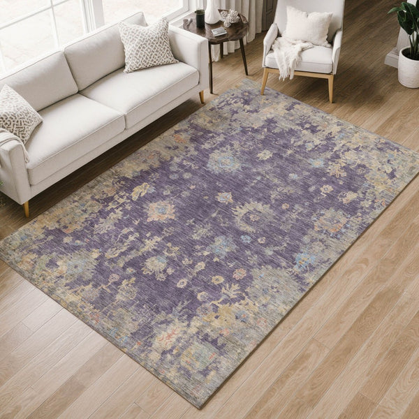 HomeRoots 5' Floral Washable Area Rug in Plum Beige & Gray - Durable Indoor/Outdoor Design for Any Space 658430