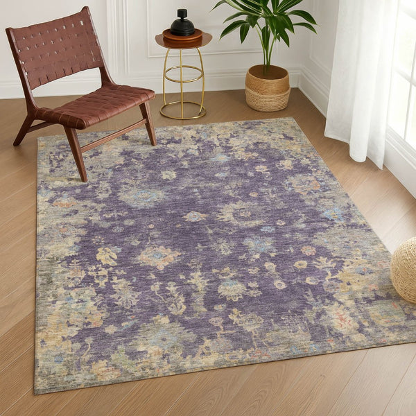 HomeRoots 5' Floral Washable Area Rug in Plum Beige & Gray - Durable Indoor/Outdoor Design for Any Space 658430