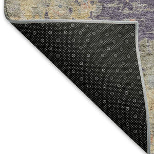 HomeRoots 8' Round Floral Area Rug in Plum, Beige & Gray - Washable, Durable for Indoor/Outdoor Use! 658431