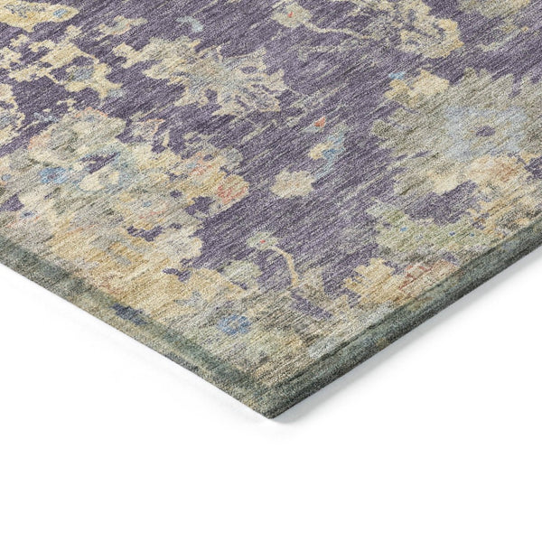 HomeRoots 8' Round Floral Area Rug in Plum, Beige & Gray - Washable, Durable for Indoor/Outdoor Use! 658431