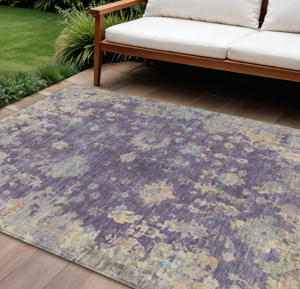 HomeRoots 10' Stylish Plum Beige & Gray Floral Area Rug - Durable, Washable, Perfect for Indoor/Outdoor Use 658434