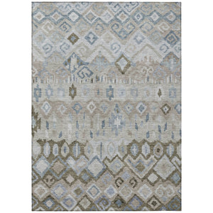 HomeRoots 5' Stylish Beige Taupe & Blue Geometric Indoor/Outdoor Area Rug - Washable, Durable & Versatile! 658436
