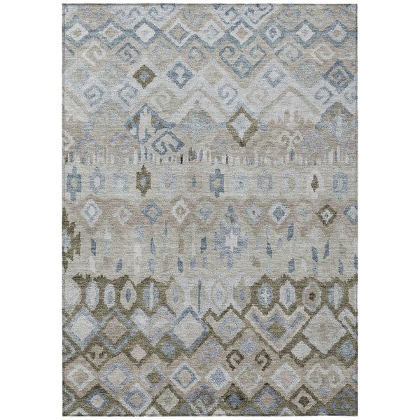HomeRoots 5' Stylish Beige Taupe & Blue Geometric Indoor/Outdoor Area Rug - Washable, Durable & Versatile! 658436