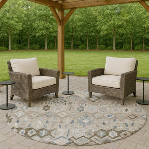HomeRoots 8' Beige Taupe and Blue Geometric Washable Area Rug - Stylish, Durable, Indoor/Outdoor Design for All Spaces 658437