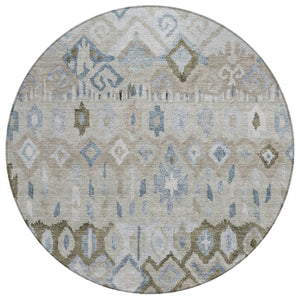 HomeRoots 8' Beige Taupe and Blue Geometric Washable Area Rug - Stylish, Durable, Indoor/Outdoor Design for All Spaces 658437
