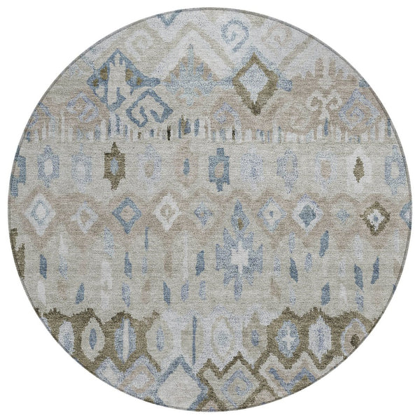HomeRoots 8' Beige Taupe and Blue Geometric Washable Area Rug - Stylish, Durable, Indoor/Outdoor Design for All Spaces 658437