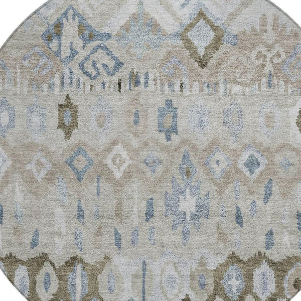 HomeRoots 8' Beige Taupe and Blue Geometric Washable Area Rug - Stylish, Durable, Indoor/Outdoor Design for All Spaces 658437