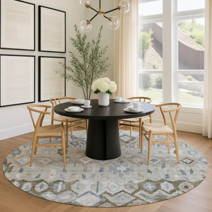 HomeRoots 8' Beige Taupe and Blue Geometric Washable Area Rug - Stylish, Durable, Indoor/Outdoor Design for All Spaces 658437