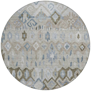 HomeRoots 8' Beige Taupe and Blue Geometric Washable Area Rug - Stylish, Durable, Indoor/Outdoor Design for All Spaces 658437