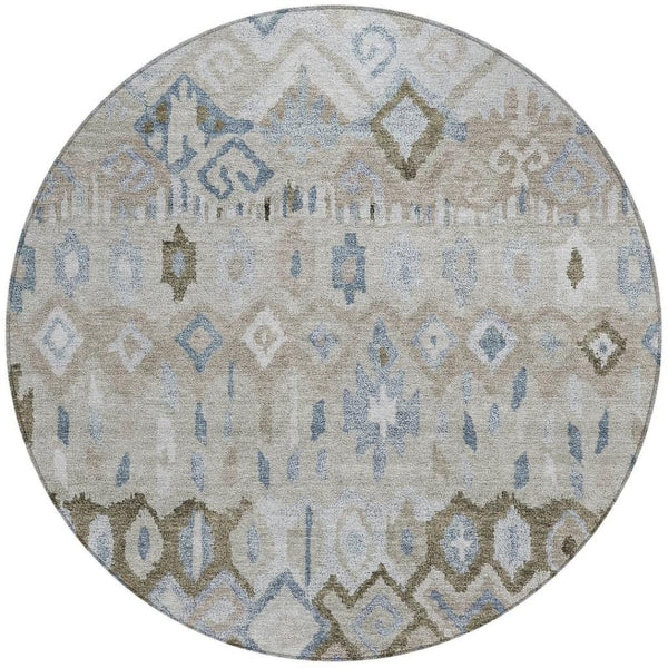 HomeRoots 8' Beige Taupe and Blue Geometric Washable Area Rug - Stylish, Durable, Indoor/Outdoor Design for All Spaces 658437
