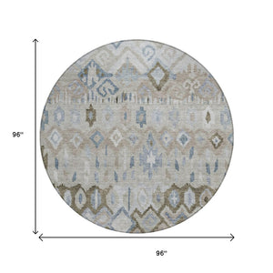 HomeRoots 8' Beige Taupe and Blue Geometric Washable Area Rug - Stylish, Durable, Indoor/Outdoor Design for All Spaces 658437