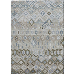 HomeRoots 8' X 10' Beige Taupe and Blue Geometric Indoor Outdoor Rug - Stylish, Washable, Durable & Versatile! 658438