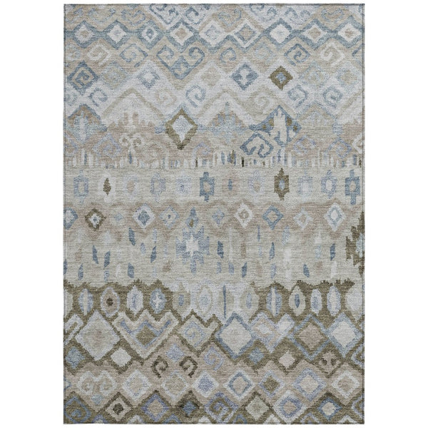 HomeRoots 8' X 10' Beige Taupe and Blue Geometric Indoor Outdoor Rug - Stylish, Washable, Durable & Versatile! 658438