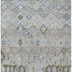 HomeRoots 8' X 10' Beige Taupe and Blue Geometric Indoor Outdoor Rug - Stylish, Washable, Durable & Versatile! 658438