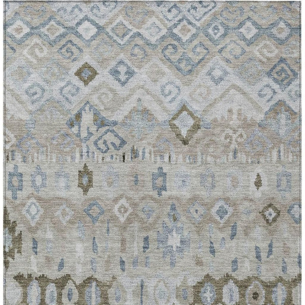 HomeRoots 8' X 10' Beige Taupe and Blue Geometric Indoor Outdoor Rug - Stylish, Washable, Durable & Versatile! 658438