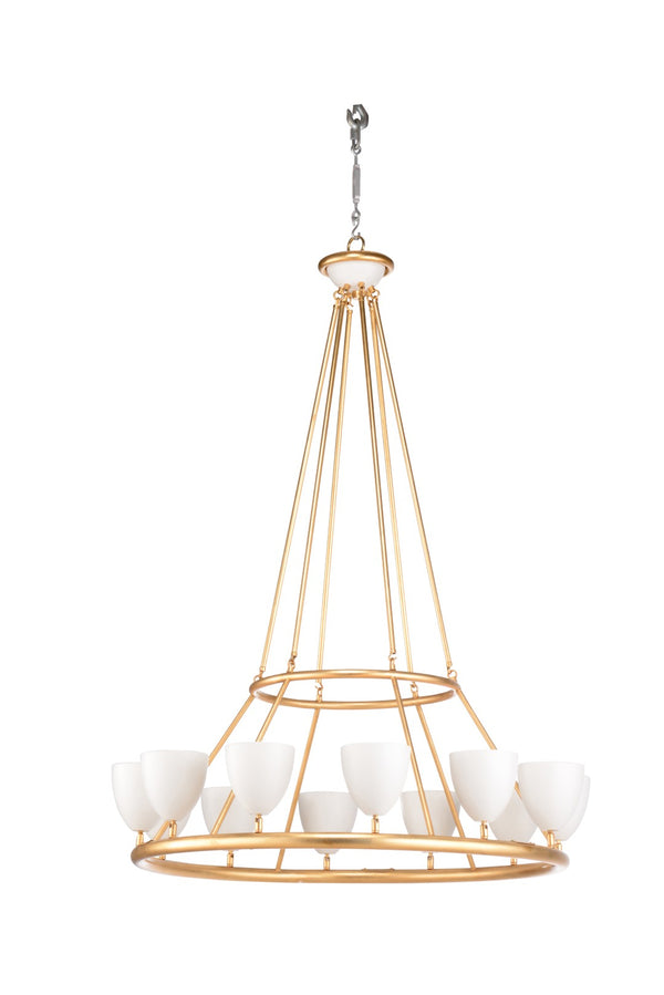 Wildwood Marilyn 55" H Vintage Antique Gold Wagon-Wheel Chandelier — 12-Light Ceramic Shades, Foyer Showpiece 65844