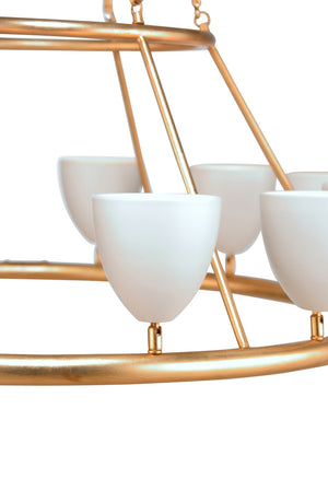 Wildwood Marilyn 55" H Vintage Antique Gold Wagon-Wheel Chandelier — 12-Light Ceramic Shades, Foyer Showpiece 65844