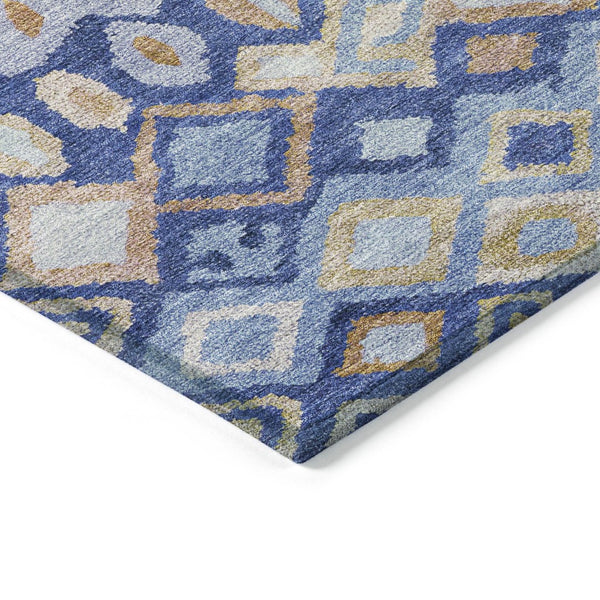 HomeRoots 5' X 8' Stylish Blue & Taupe Geometric Indoor Outdoor Area Rug - Durable, Washable & Slip-Resistant! 658442