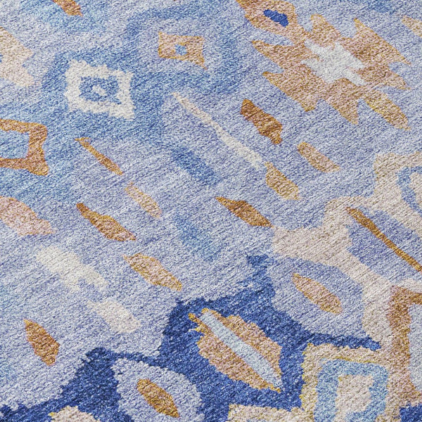 HomeRoots 8' Blue and Taupe Round Geometric Washable Rug - Stylish, Durable & Perfect for Indoor/Outdoor Spaces! 658443