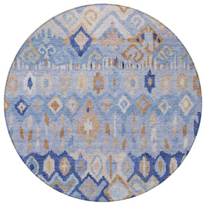 HomeRoots 8' Blue and Taupe Round Geometric Washable Rug - Stylish, Durable & Perfect for Indoor/Outdoor Spaces! 658443