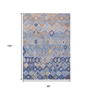 HomeRoots 8' X 10' Stylish Blue & Taupe Geometric Washable Area Rug for Indoor/Outdoor High-Traffic Use 658444