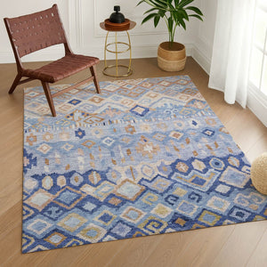 HomeRoots 8' X 10' Stylish Blue & Taupe Geometric Washable Area Rug for Indoor/Outdoor High-Traffic Use 658444
