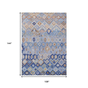 HomeRoots 9' Blue and Taupe Geometric Area Rug - Stylish, Washable, and Durable for Indoor & Outdoor Spaces 658445