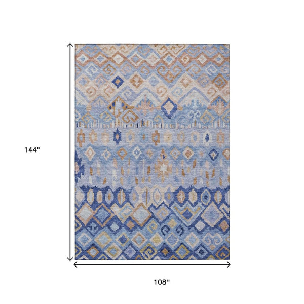 HomeRoots 9' Blue and Taupe Geometric Area Rug - Stylish, Washable, and Durable for Indoor & Outdoor Spaces 658445