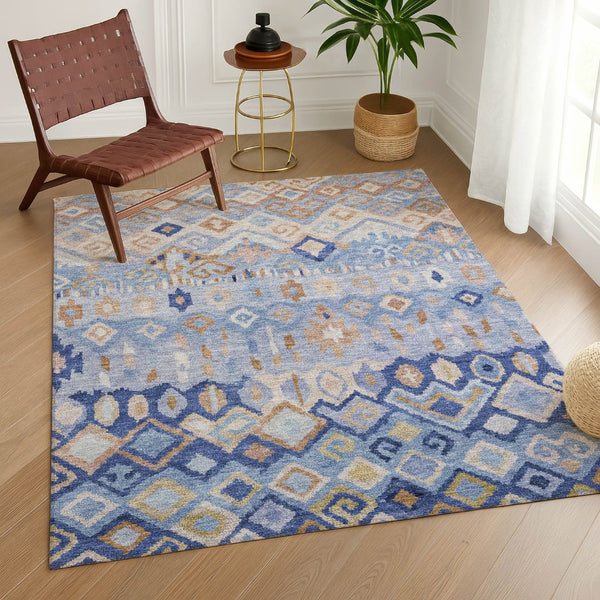 HomeRoots 9' Blue and Taupe Geometric Area Rug - Stylish, Washable, and Durable for Indoor & Outdoor Spaces 658445