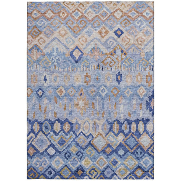 HomeRoots 10' X 14' Geometric Blue and Taupe Washable Area Rug for Indoor/Outdoor Use - Stylish & Durable! 658446
