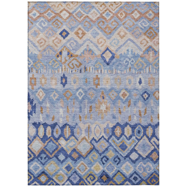HomeRoots 10' X 14' Geometric Blue and Taupe Washable Area Rug for Indoor/Outdoor Use - Stylish & Durable! 658446