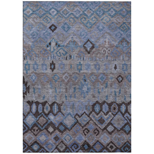 HomeRoots 5' Durable Geometric Area Rug in Brown, Blue, and Charcoal – Washable for Indoor & Outdoor Use! 658448