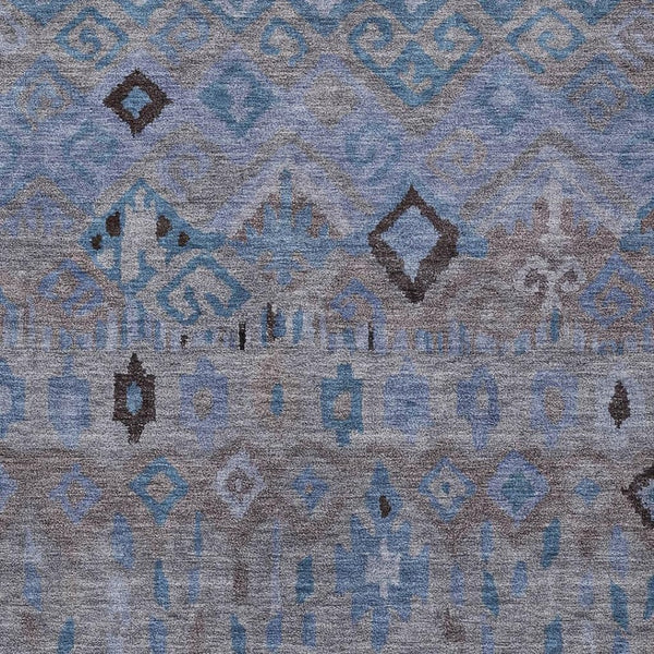 HomeRoots 5' Durable Geometric Area Rug in Brown, Blue, and Charcoal – Washable for Indoor & Outdoor Use! 658448