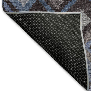 HomeRoots 8' Modern Brown, Blue & Charcoal Geometric Round Washable Rug for Indoor & Outdoor Spaces 658449