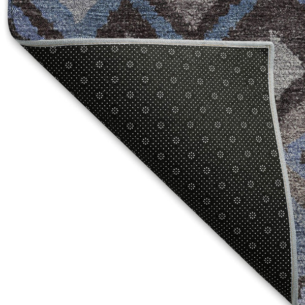 HomeRoots 8' Modern Brown, Blue & Charcoal Geometric Round Washable Rug for Indoor & Outdoor Spaces 658449