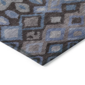 HomeRoots 8' Modern Brown, Blue & Charcoal Geometric Round Washable Rug for Indoor & Outdoor Spaces 658449