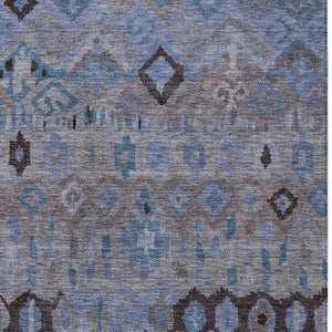 HomeRoots 10' Geometric Washable Indoor Outdoor Area Rug - Durable Brown, Blue & Charcoal Pattern for High Traffic Spaces 658452