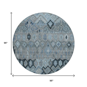 HomeRoots 8' Gray and Charcoal Round Geometric Area Rug - Washable, Durable, Indoor/Outdoor, Perfect for High-Traffic Spaces 658455