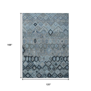 HomeRoots 10' X 14' Gray & Charcoal Geometric Washable Area Rug – Stylish, Durable, Indoor/Outdoor Versatility! 658458