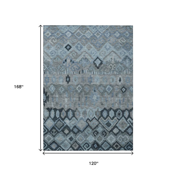 HomeRoots 10' X 14' Gray & Charcoal Geometric Washable Area Rug – Stylish, Durable, Indoor/Outdoor Versatility! 658458