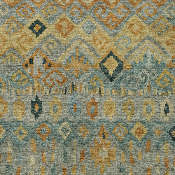 HomeRoots 5' Geometric Indoor Outdoor Area Rug in Green, Gold & Copper - Washable, Durable for High-Traffic Areas 658460