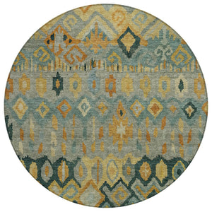 HomeRoots 8' Vibrant Green, Gold & Copper Round Geometric Rug – Stylish, Washable for Indoor/Outdoor Use! 658461
