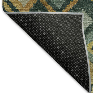 HomeRoots 8' Vibrant Green, Gold & Copper Round Geometric Rug – Stylish, Washable for Indoor/Outdoor Use! 658461