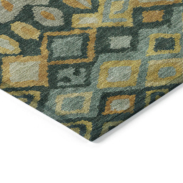 HomeRoots 8' Vibrant Green, Gold & Copper Round Geometric Rug – Stylish, Washable for Indoor/Outdoor Use! 658461